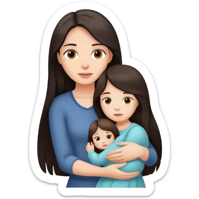 Girl in long dark hair holding her only daughter  sticker