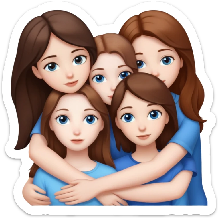 Three girls pale skin brown eyes brown hair hugging two girls with pale skin brown hair blue eyes sticker