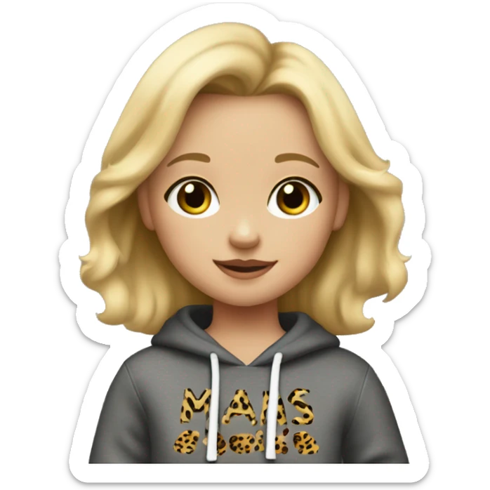 Little girl with blonde hair and a gray sweatshirt that says mamas girl in leopard print and black pants sticker