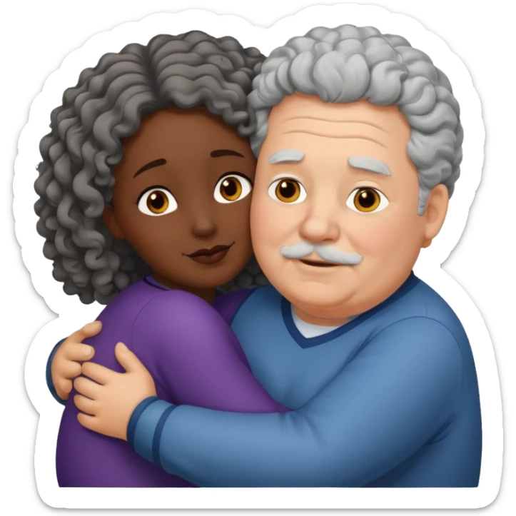  Old White  fat man no hiar hugging dack skin curly hair woman sticker