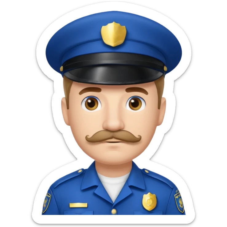 Male police officer wearing white cap, mustache, realistic portrait sticker