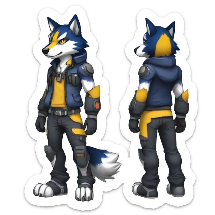  Cool Edgy Colorful Anthro War-Digimon-Fakemon-Wolf with edgy markings full body sticker