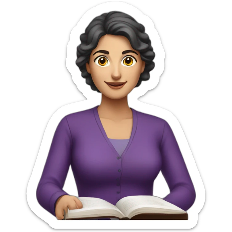 Armenian women with the purple clothes reading book and looking at camera and smiling  sticker