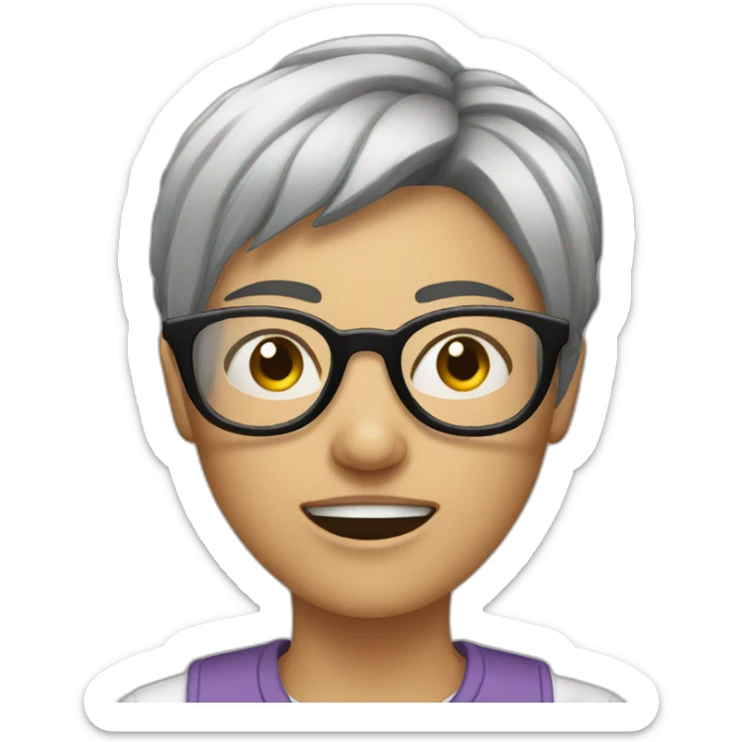 A short haired lesbian with glasses who is angry and fumes out her ears sticker