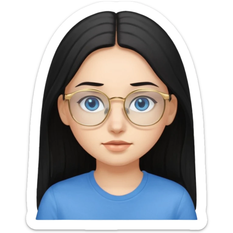 a black haired girl with blue eyes and glasses with blue shirt and long hair and gold glasses kid sticker