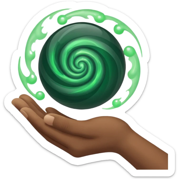 Gray and dark green color of the magic ball in the hand sticker