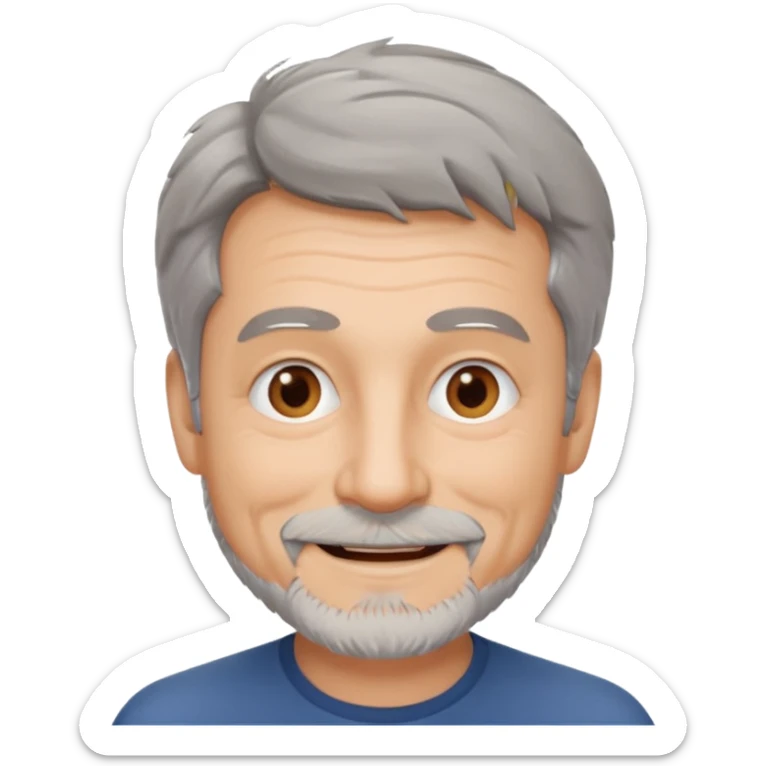 homme 60 ans cheveux gris court et décoiffés petite barbe sourir sticker