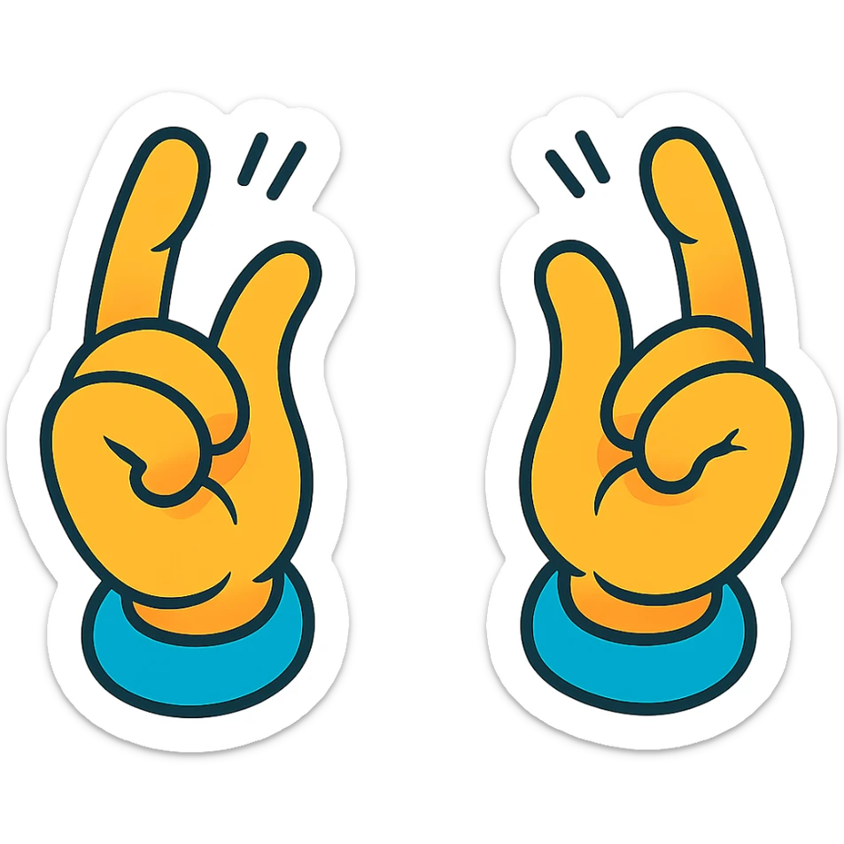 cartoon hands showing air quotes, fingers bent to mimic quotation marks, playful style sticker