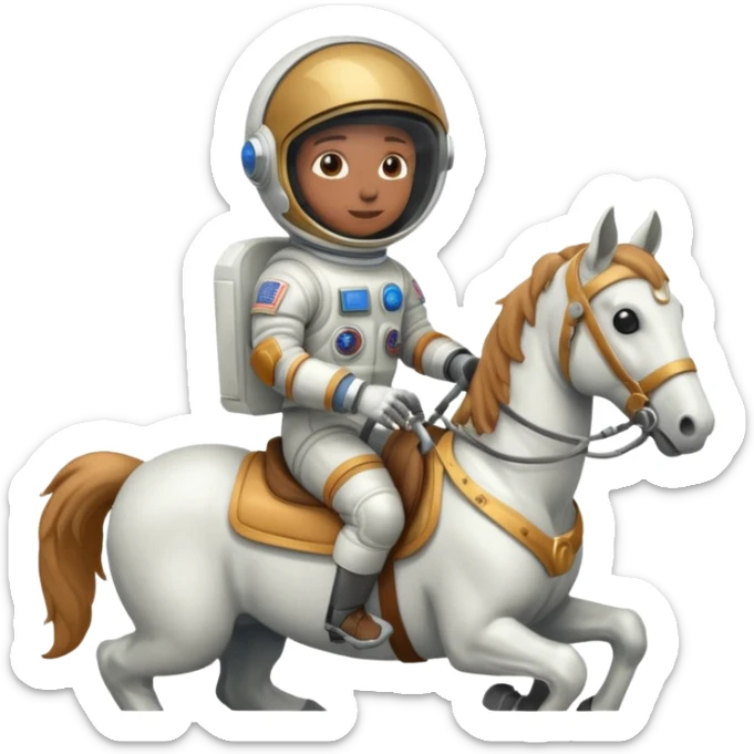 An Astronaught riding a horse and the horse has a space helmet on sticker