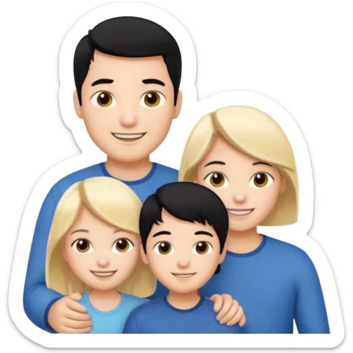 Family blach hair male + blonde female + black hair kid sticker