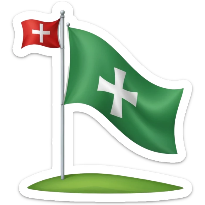 hacme un emoji de una vandera con el fondo rojo que tenca una cruz blanca y una equis por detras de la blanca de color verde sticker