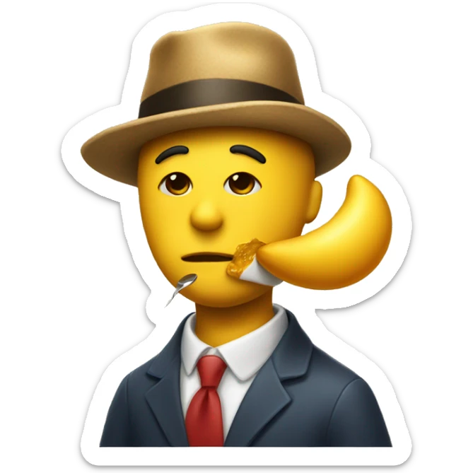 A yellow emoji who is wearing a italian hat, making a kiss and painting a painting sticker