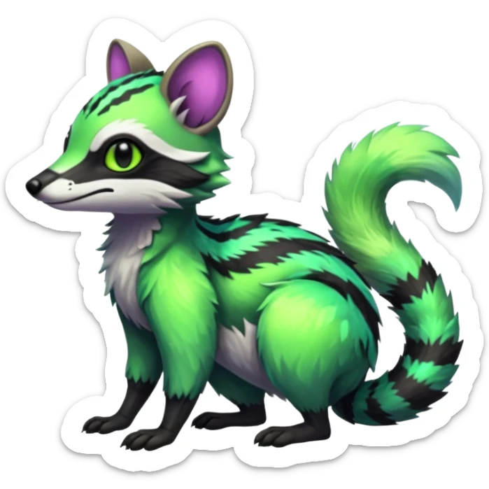 Iridescent Neon Green Civet-Numbat-Sergal-fusion-hybrid-animal-creature, full body sticker