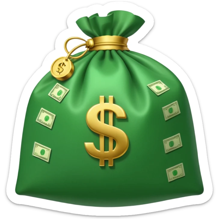 

3D emoji style, big bag of money, flying dollar bills, rich casino vibe, smooth lighting, high detail, clean edges, transparent background



 sticker