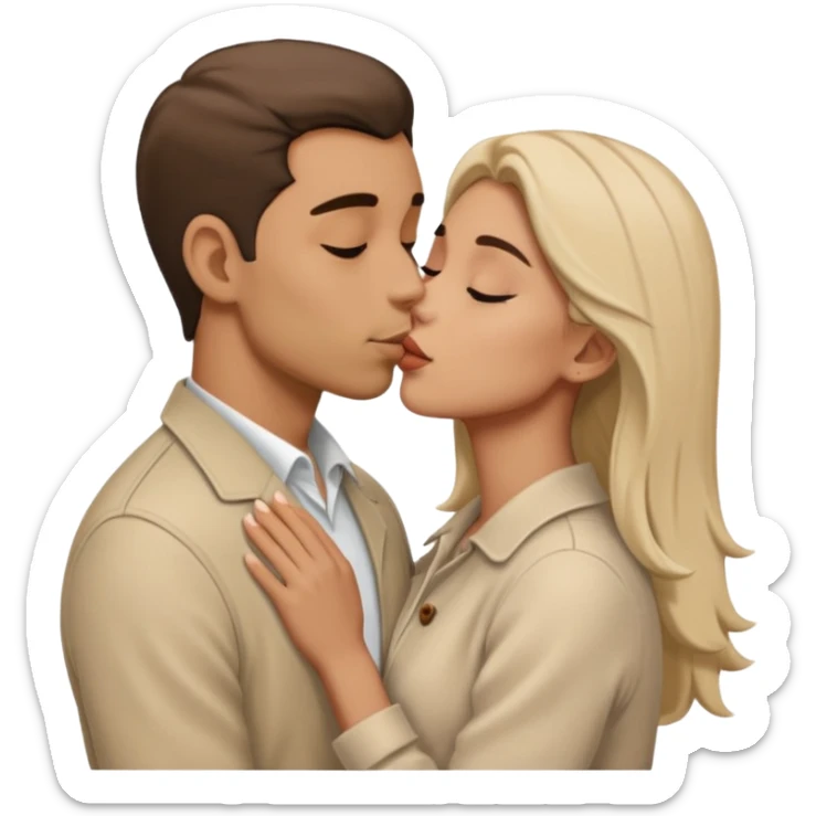 A man in pale beige clothes and a woman in pale beige clothes are kissing sticker