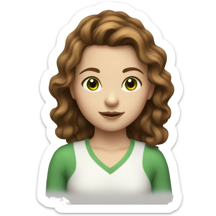 A girl with brown wavy hair, green eyes and white skin sticker