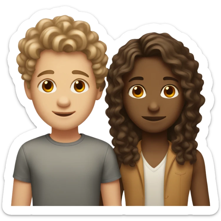 Brown girl with straight hair and white boy with curly brown hair  sticker