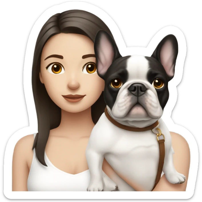 Brunette girl and a white french bulldog sticker