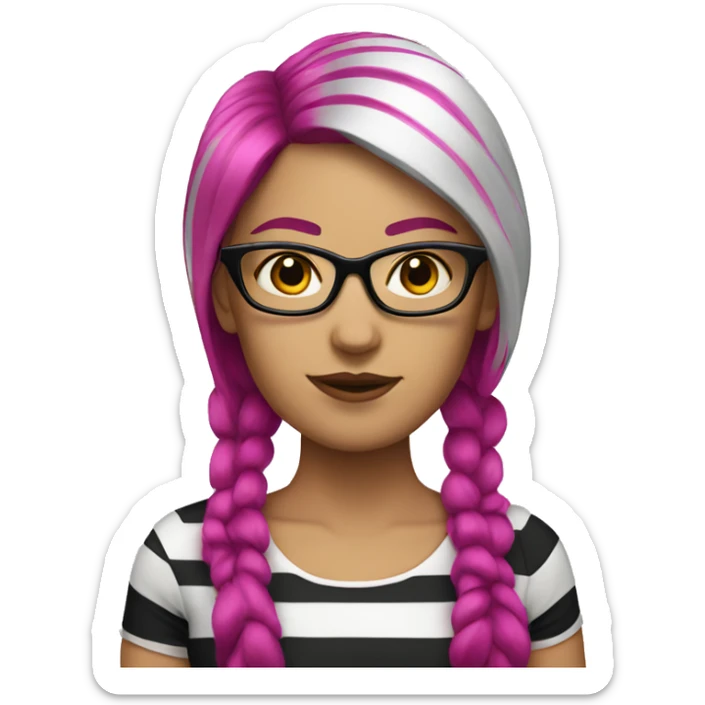 white women with magenta and black stripes hair and glasses sticker