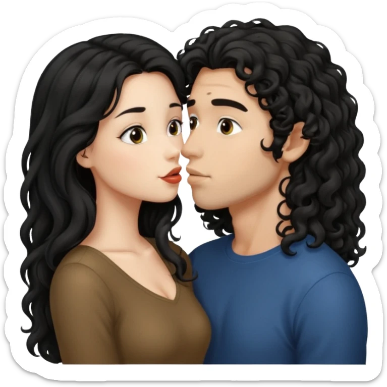 Beautiful girl have straight long hair kissing with guy that have curly brown hair  sticker