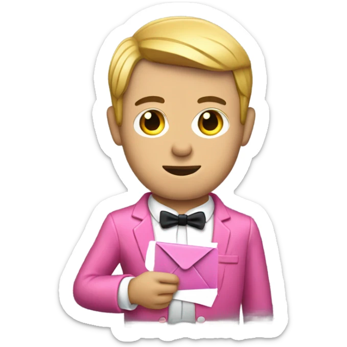 james bond in pink clothes with a an email icon in hand instead of the gun sticker