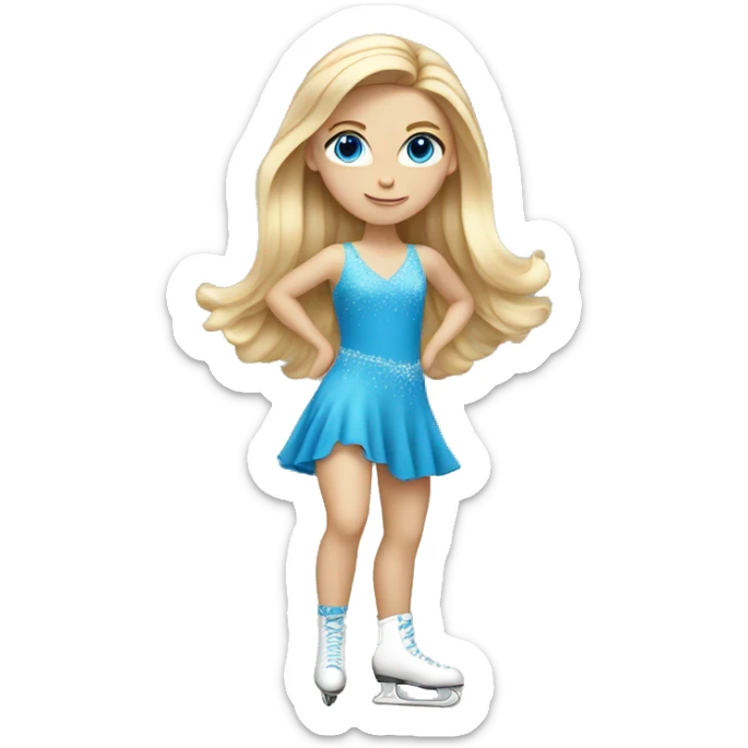 Blonde girl, long hair with blue eyes figure skating in dress sticker