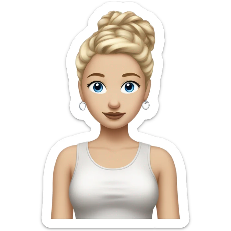blonde girl with blue eyes, silver hoops, messy bun, clean girl, stockholm aesthetic inspired sticker