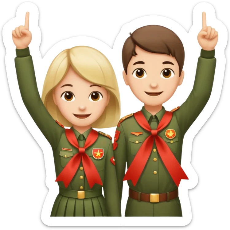 Happy Victory day। A banner is standing with a boy on one side and a girl on the other. sticker