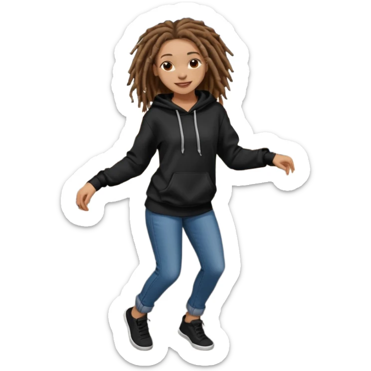 African American girl light skin with shoulder length brown deadlockswearing plain black hoodie wearing skinny jeans dancing in street sticker