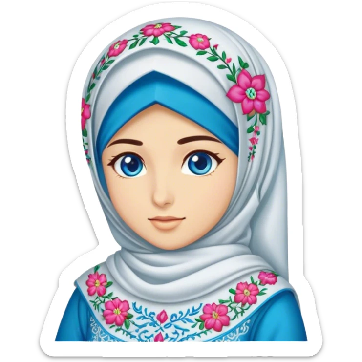 Turkish beautiful finish Konya girl blue eyes with hijab and blooming dress sticker