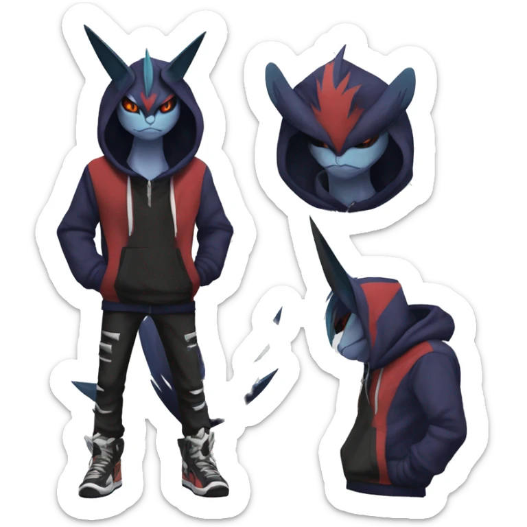 Cool Dark Edgy Absol-Noivern-Quilava-Litten-Pokémon with edgy stripes hoodie spiked collar punk Full Body sticker