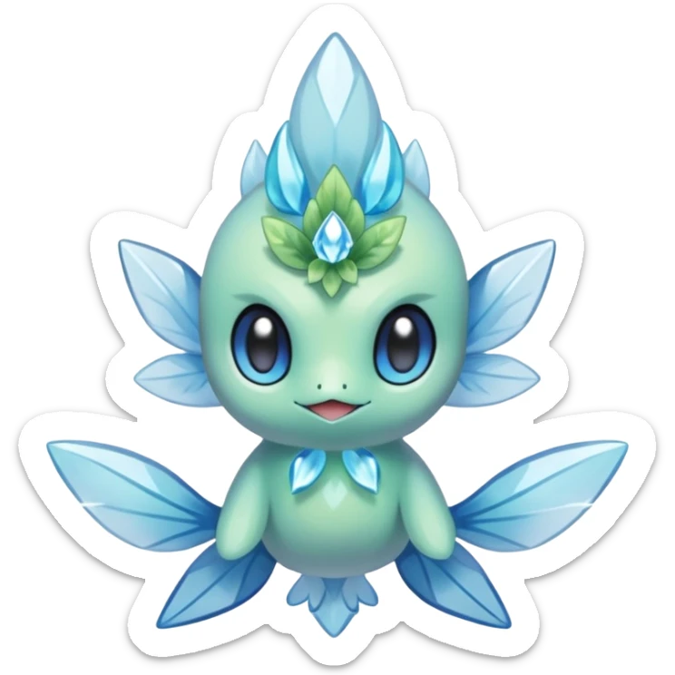 elemental icy floral ethereal glacial Axew-Rufflet-Brionne-Celebi-Pokémon-Fakémon-hybrid-creature sticker
