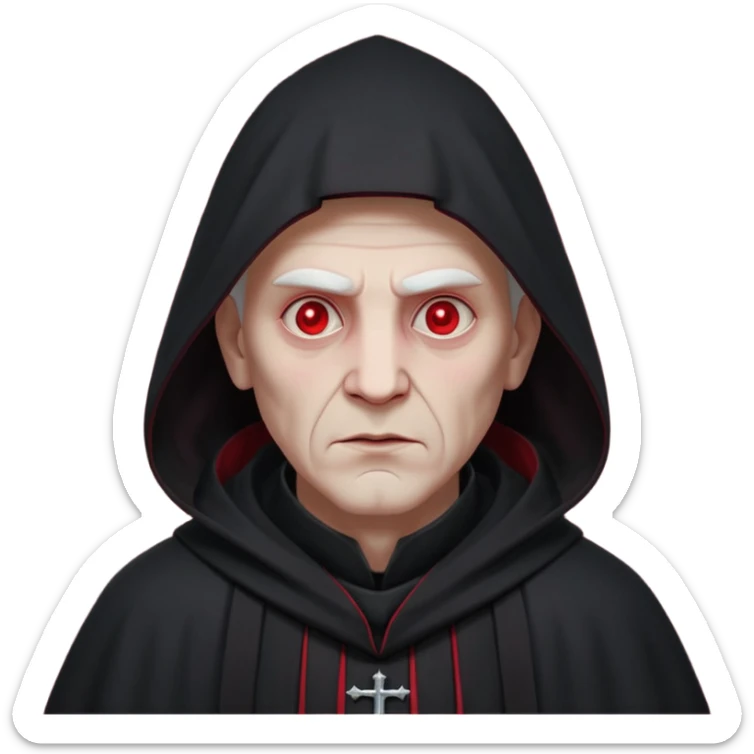 cursed village priest portrait, head and shoulders only, dark hooded robe, mysterious expression, subtle red accents, eerie glow, gothic village atmosphere, 3D cartoon, mobile game icon style, clean background, no text, no watermark

 sticker
