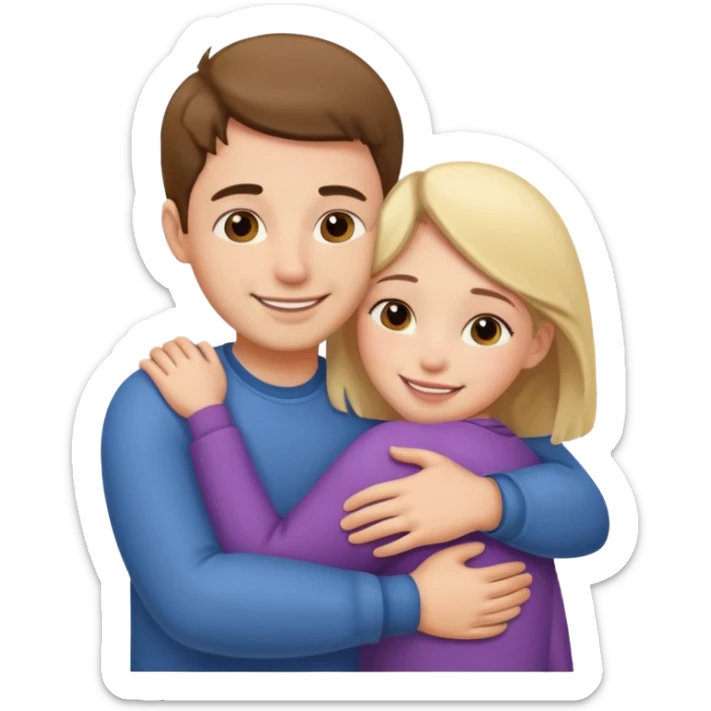 Texte ´Gros câlin’, en dessous un homme fait un câlin à sa sœur.  sticker