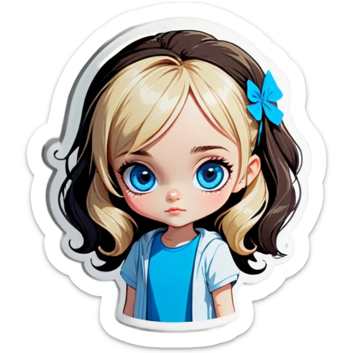 Girl with big blue eyes, dark hair with blonde strands sticker
