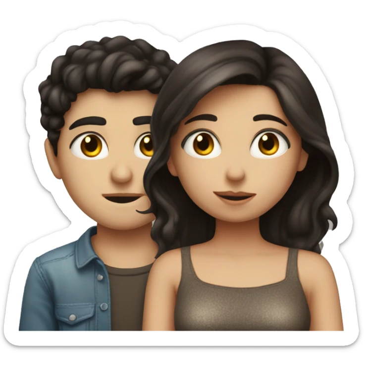 boyfriends kissing, white boy with dark hair and eyes, brunette girl with dark hair and eyes sticker