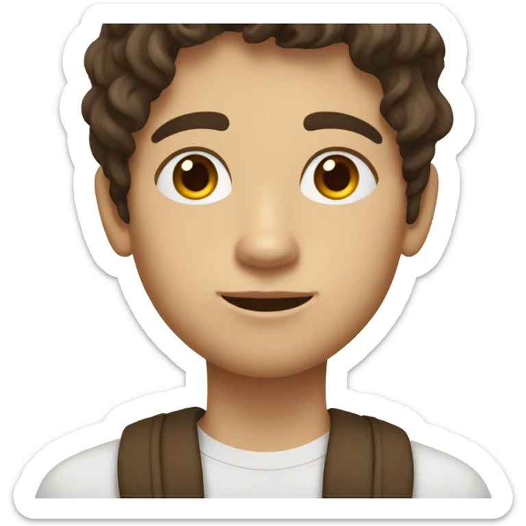 Teenager boy type mexican, White skin, with wavy brown hair (Which go down behind to the nape of the neck), Little bit dezoom sticker