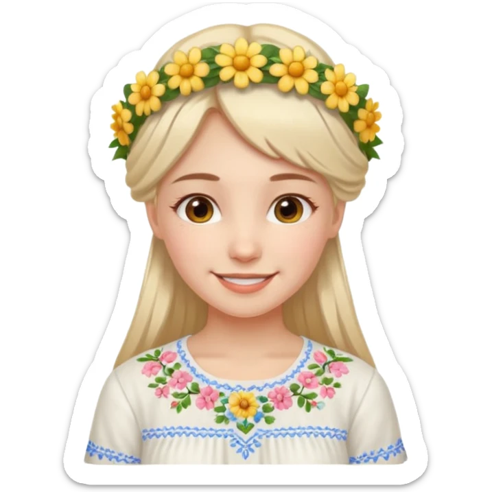 Ukrainian girl in a white embroidered shirt with a flower crown on her head sticker