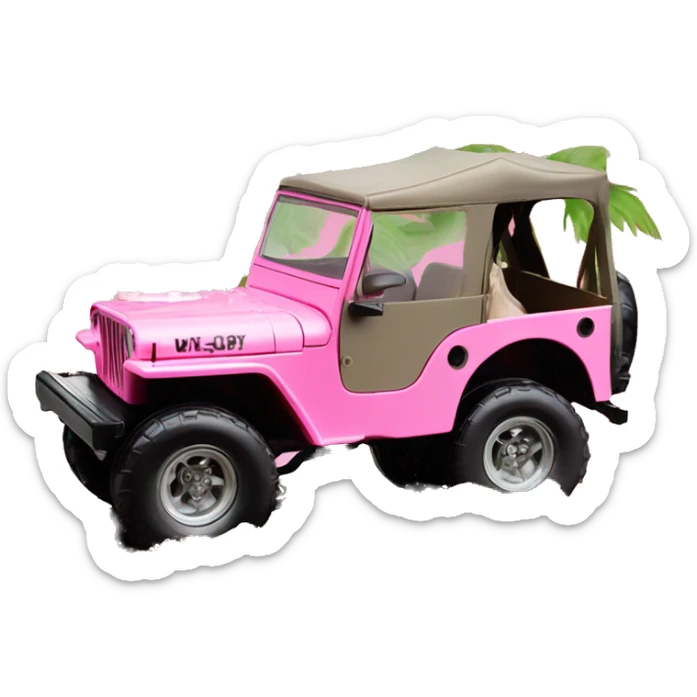 jungle tour Barbie 1963 Willy’s pearly pink cj  jeep in the mud sticker