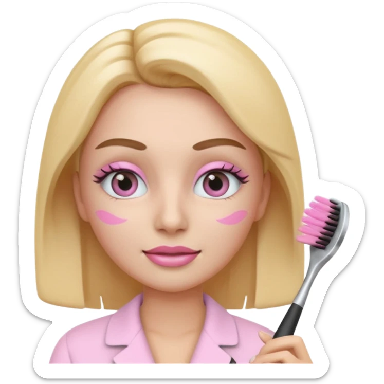 3D pastel emoji of a beauty esthetician brushing a brow with a soft-pink spoolie sticker