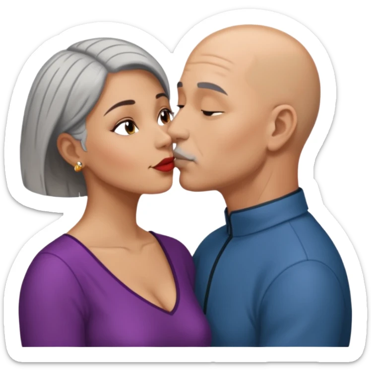 Short hair bald guy kissing Latin woman with grey hair sticker