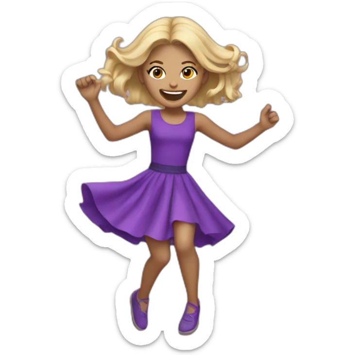 black blonde split hair girl with gap teeth dancing with a purple dress and purple top sticker