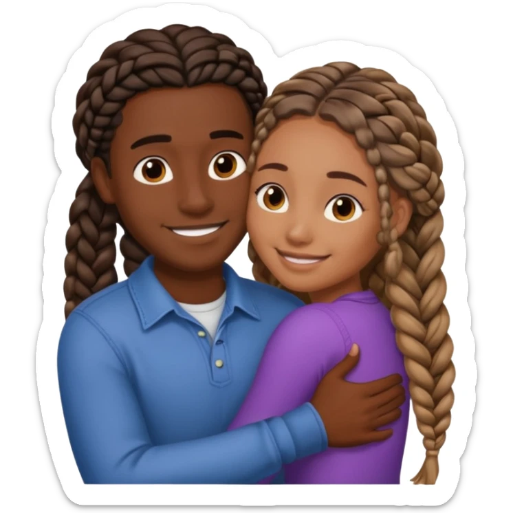 dark skin girlfriend with braids hugs brown skin boyfriend with long hair  sticker