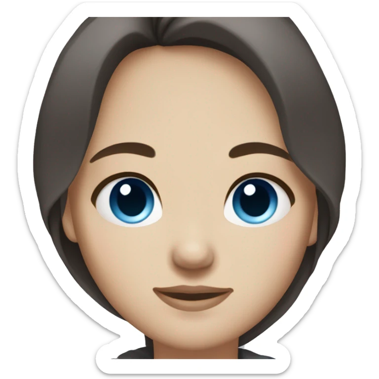 Dark brown hair, white girl with long hair, dark grey blue eyes as a female portrait emoji sticker