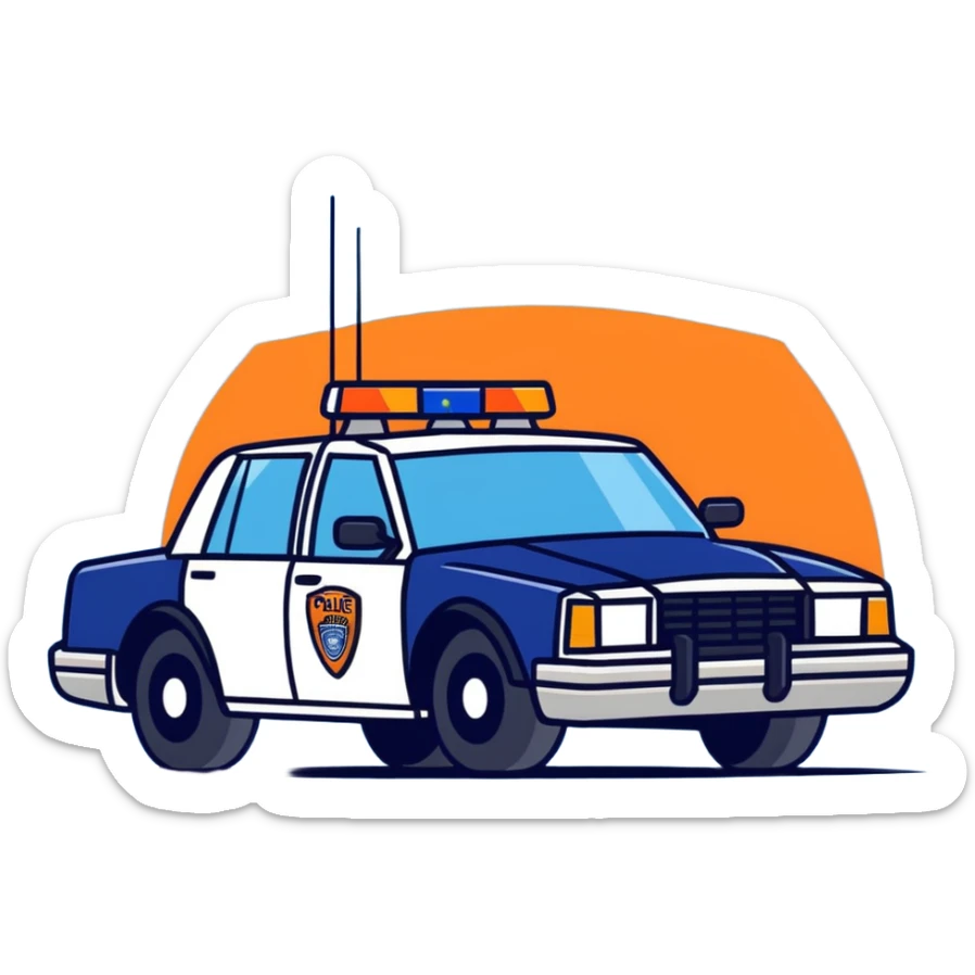 LSPD police car, cartoon style, blue color, with siren lights sticker