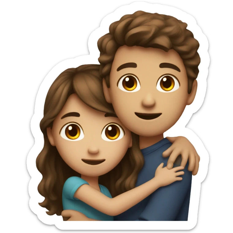 a girl with brown hair and a boy with brown hair hugging  sticker