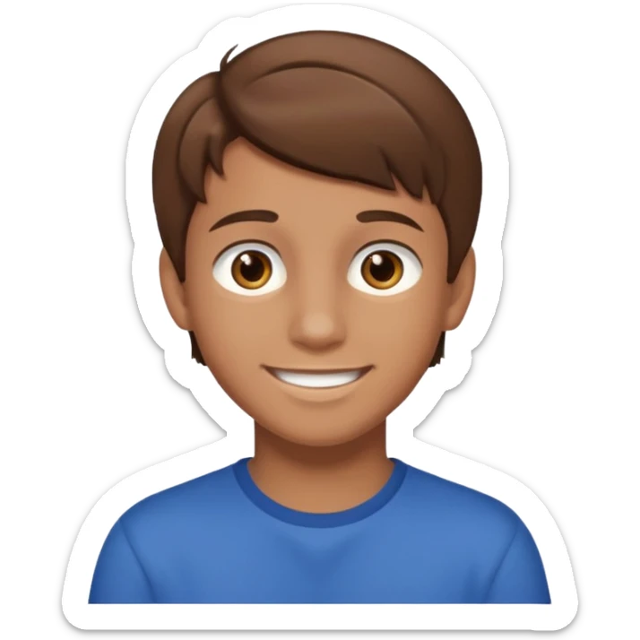Illustrated emoji of a teen boy with brown hair and brown eyes sticker