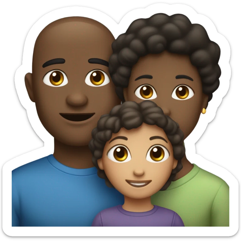 familia adoptiva mama de pelo negro ojos negros y papa de pelo negro ojos negros y niño blanco y de pelo rubio ojos azules sticker