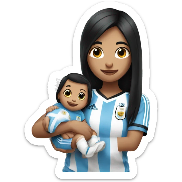 Girl with long black hair wearing Argentina jersey holding a baby  sticker