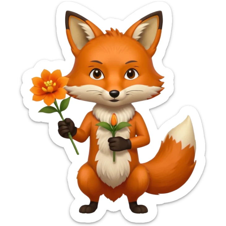 stojący z kwiatkiem lisek który jest wściekły  sticker